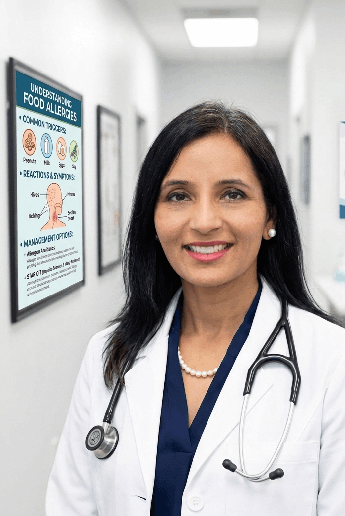 Dr Neetu Dhawan board certified Allergist Immunologist OIT Food allergy doctor