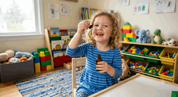 Girl taking oral immunotherapy dose at home
